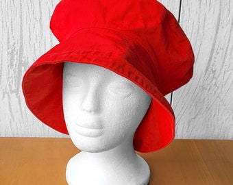 Vintage svensk bucket hat för småbarn Röd solhatt i bomull med bred brätte