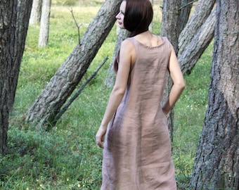 Asymmetrisk miniklänning i linne i vintage-stil utan ärmar
