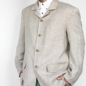 Men&#39;s blazer casual linen jacket regular fit classic suit blazer Vintage summer retro button up linen woven blazer size XL