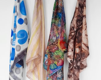 Paint silk scarf head silk scarf colorful batik summer kerchief Vintage neck scarf women's hair scarf rainbow bandana