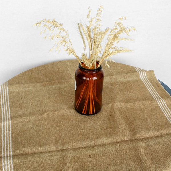 Rustic table runner grain sack burlap linen table runner Vintage brown striped textured french farmhouse primitive tablecloth