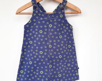 Vintage blommig denimklänning med pinaforemönster för flickor, bomullsjeans, sommarklänning med sarafan