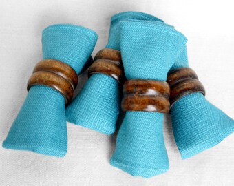 Set of 4 natural wooden napkin rings Vintage dark brown napkin holders Rustic cottage dinner party decor