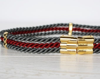 Triple rope belt with metal clasp Vintage burgundy and gray decorative women's waist dress belt