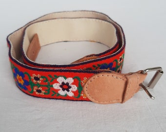 Red floral embroidered belt Vintage ornate colorful ethnic boho women's belt