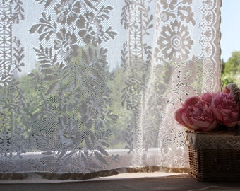 Floral lace curtain semi sheer plain shabby chic curtain Vintage ornate French romantic curtain panel