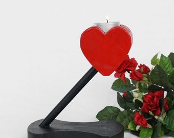 Wooden heart tealight holder Vintage romantic rustic love air candle holder Valentine's decor