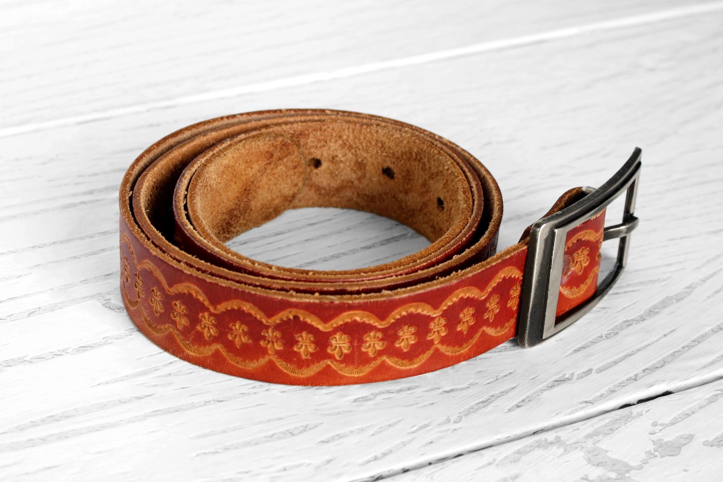 Brown Tan Tooled Floral Leather Belt Vintage - Etsy display picture 1
