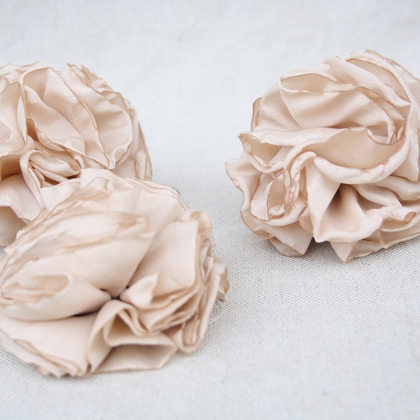 Fabric flowers 2.5'' supplies DIY beige sewing supplies decorating snowball flowers for hair for headbands hair bow supplies craft flowers