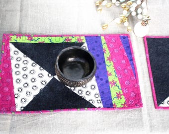 Vintage quiltade lapptäcke bordsunderlägg, set med 5 ljusa bomullsunderlägg