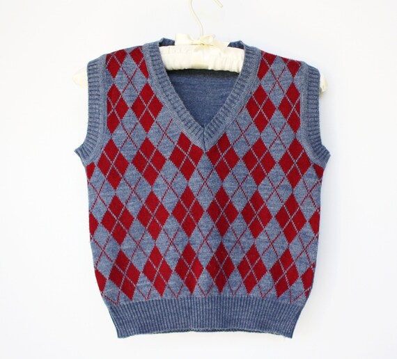 Argyle pattern kid's sweater vest Vintage unisex blue… Gem