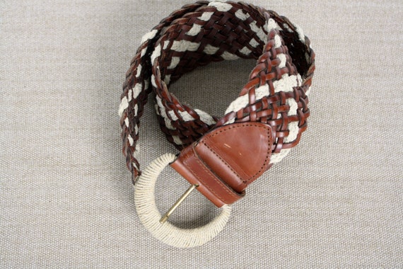 Braided leather belt brown woven women's belt Vin… - image 8