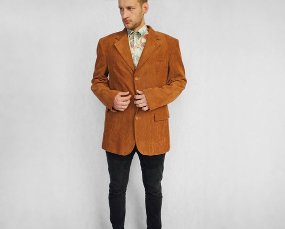 Brown men's corduroy blazer Vintage 90's retro sty