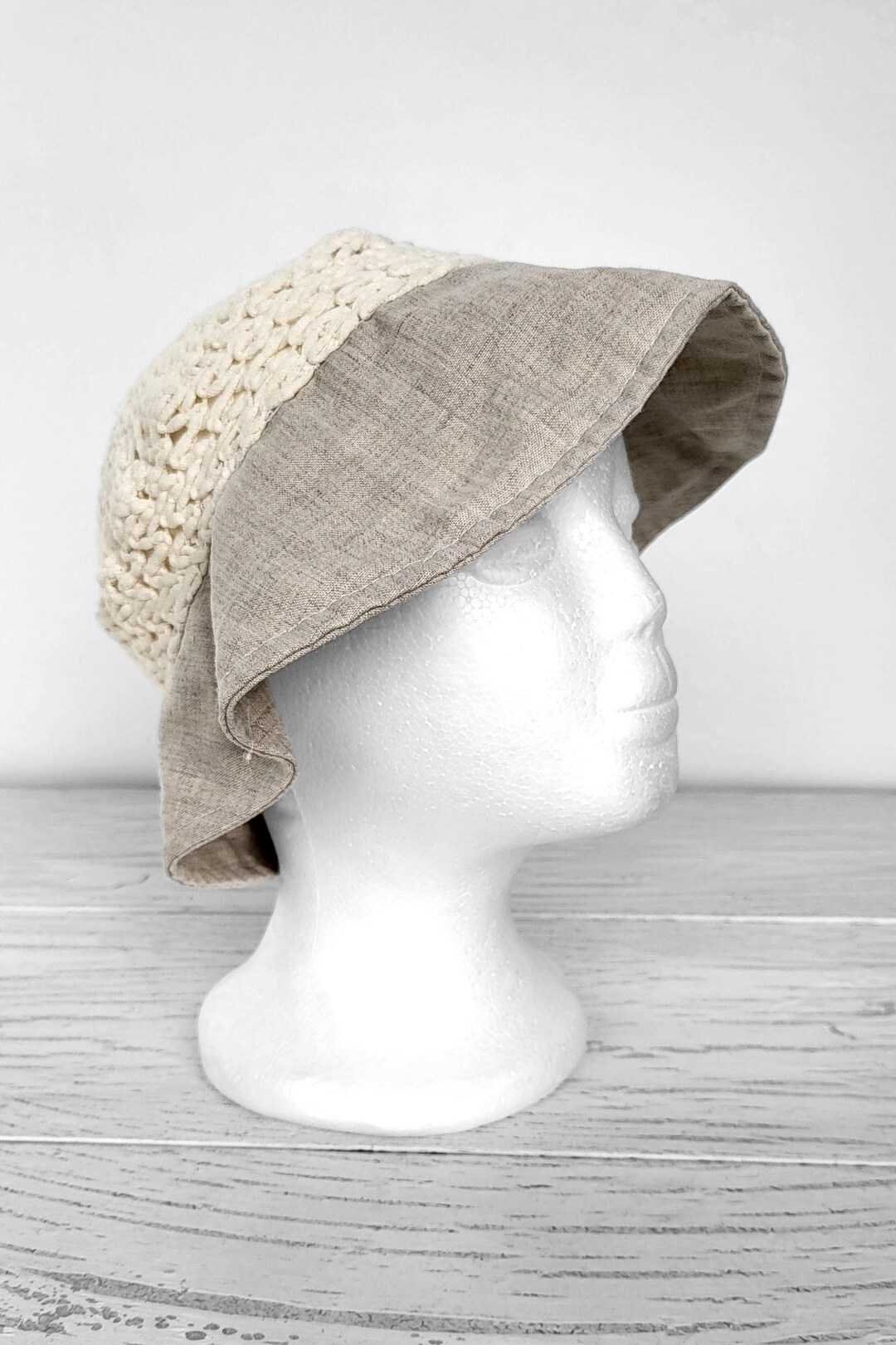 Asymmetrical Linen Sun Hat Vintage See Through Cotton String Floppy ...