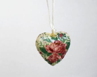 Franska rosor decoupage hjärta 6 st papier-maché julgranskulor Vintage romantiska dekorationsbollar