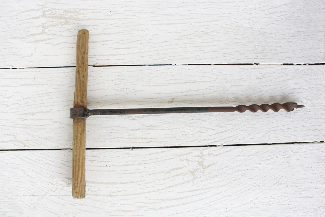 Soviet Era T Handle Hand Drill Antique Primitive Collectible Wood Auger ...