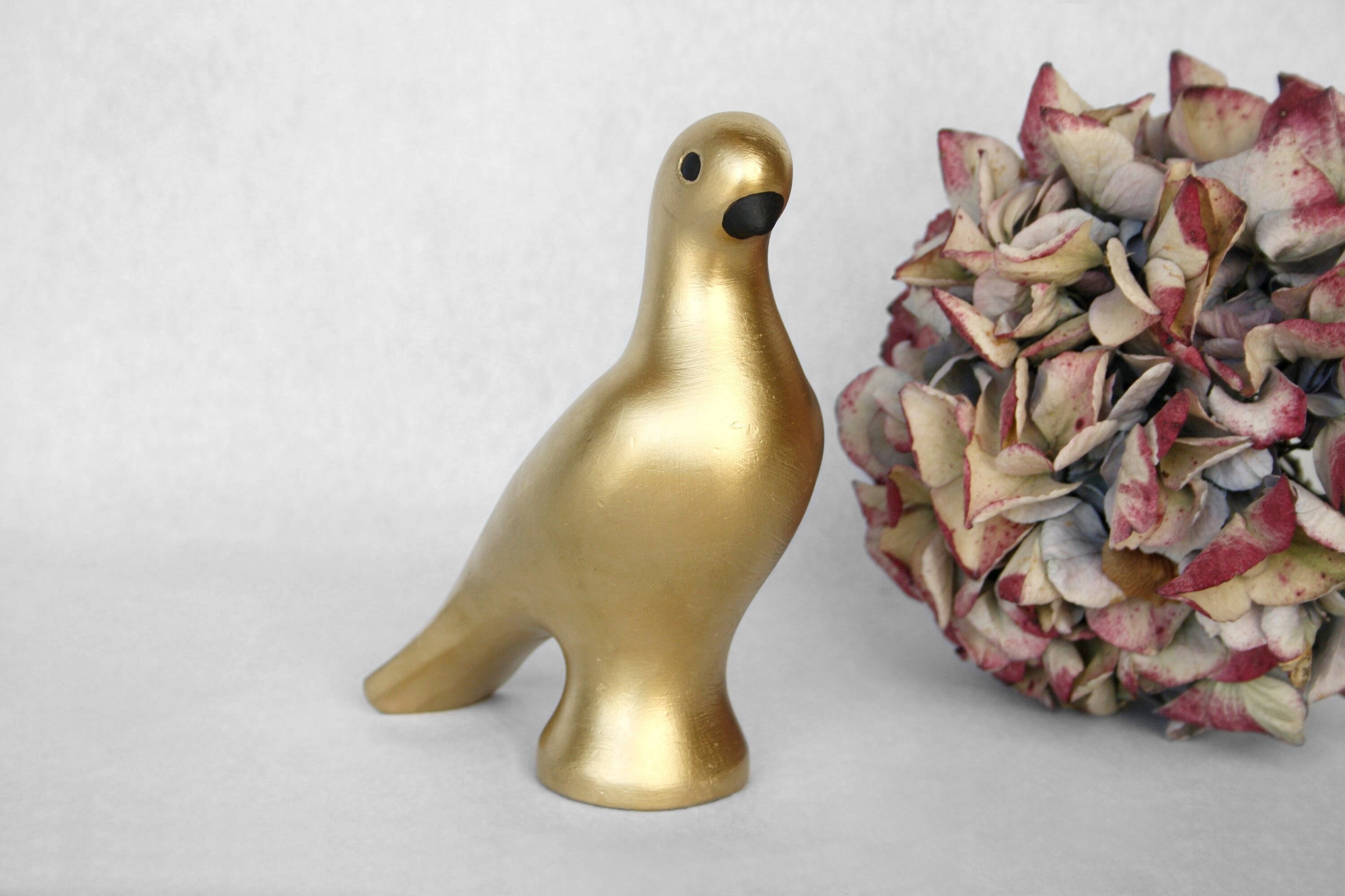 Gold Bird Sculpture Vintage Repainted Dove Figurine Minimalist Etsy