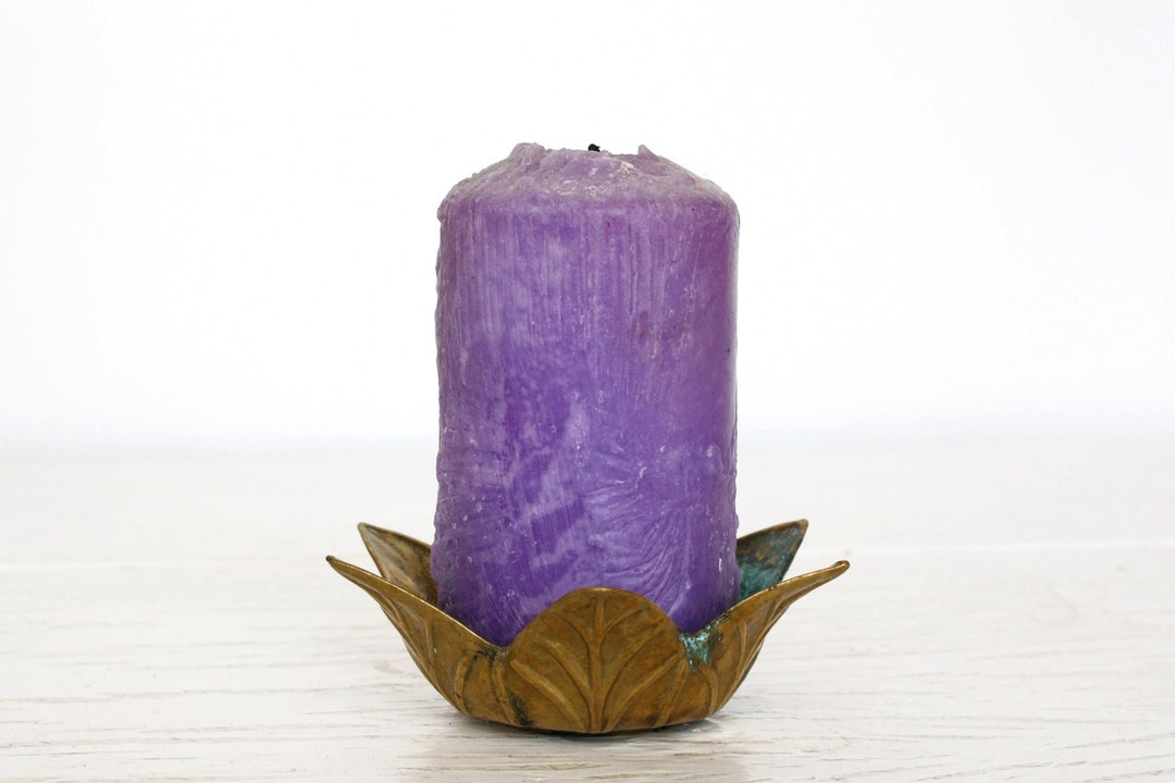Brass Leaf Pillar Candle Holder Vintage Metal Water Lily Plant Votive