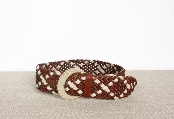Braided leather belt brown woven women's belt Vin… - image 2