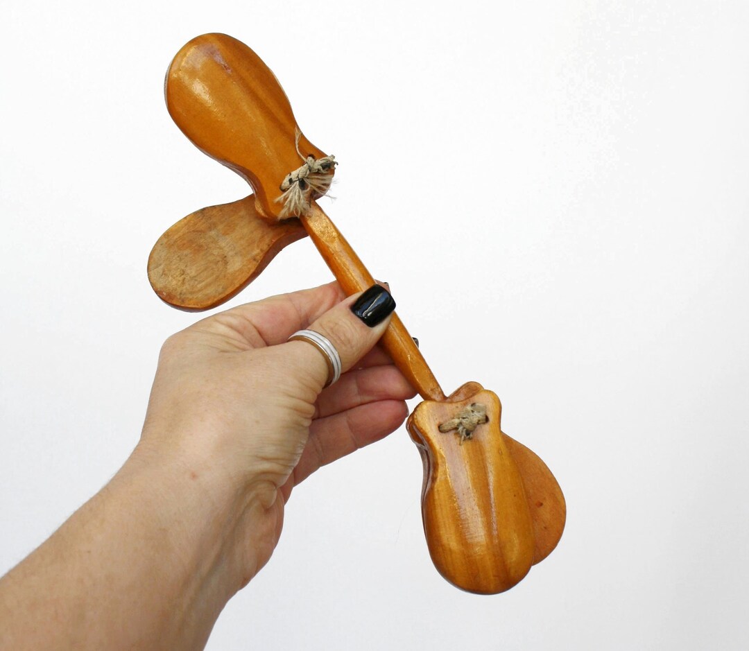 Double With Handle Vintage Wooden Traditional Folk Rattle
