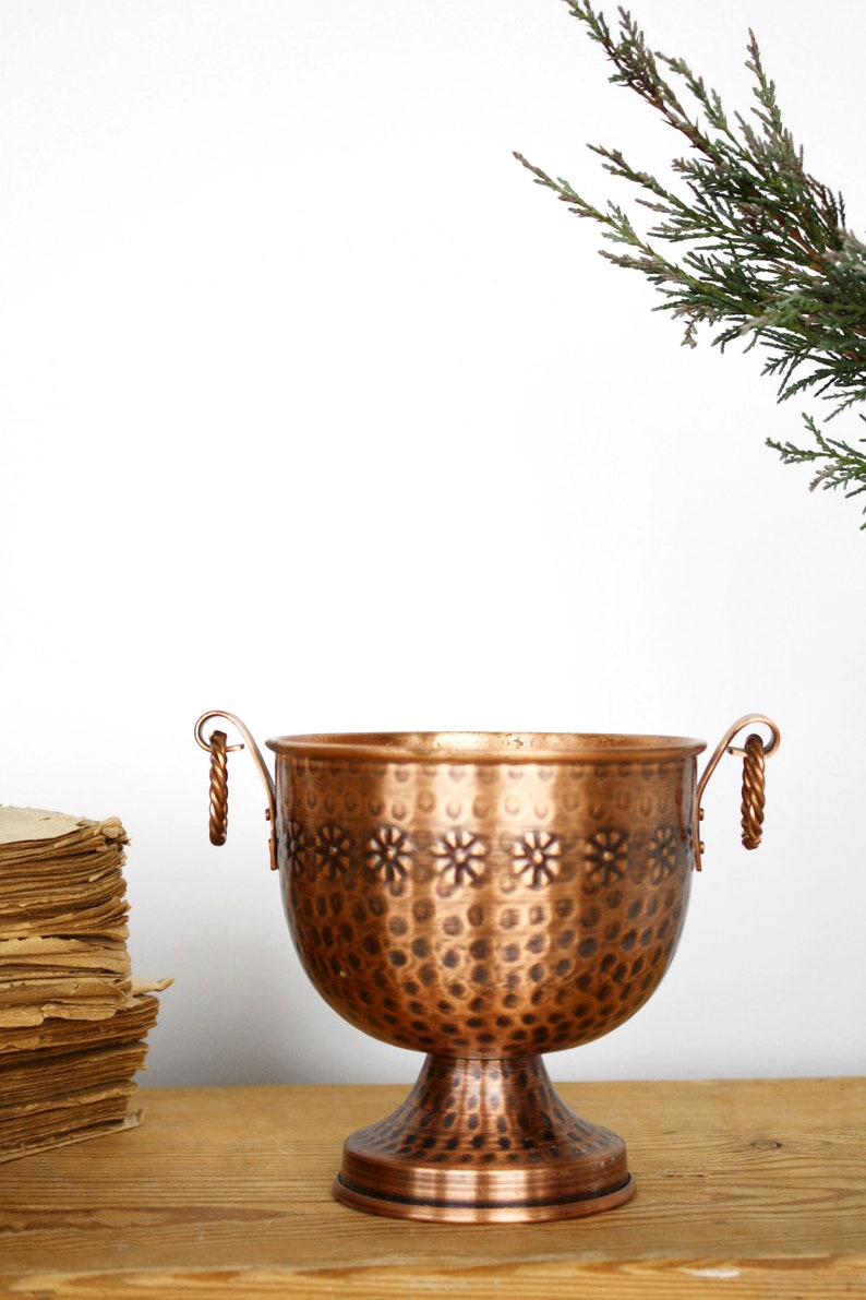 Hammered Copper Goblet Planter Vintage Handmade Decorative Etsy