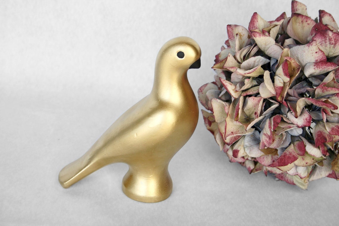 Gold Bird Sculpture Vintage Repainted Dove Figurine Minimalist Etsy