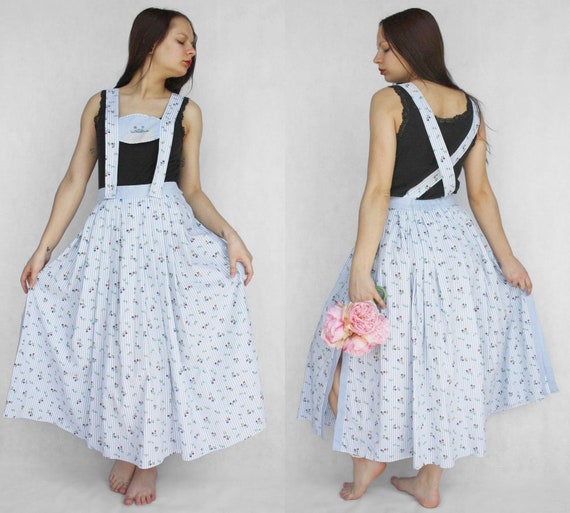 Blue striped and floral pinafore skirt Vintage far