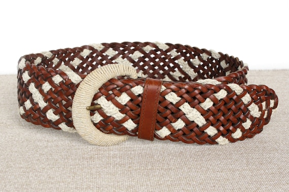 Braided leather belt brown woven women's belt Vin… - image 4