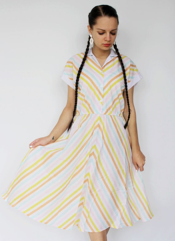 Colorful pastel a line midi dress Vintage cotton … - image 7