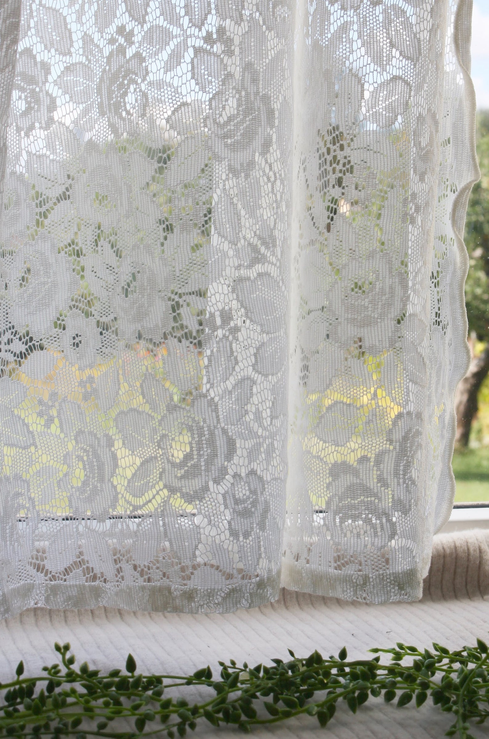 Sheer floral lace bohemian curtains Ivory retro 80s country Etsy