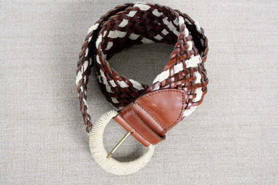 Braided leather belt brown woven women's belt Vin… - image 7