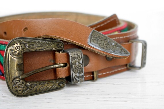 Real leather belt embroidered colorful Vintage ge… - image 6