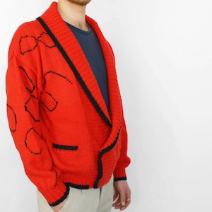 Double breasted men&#39;s wool cardigan shawl collar knit wool cardigan Vintage handknit embroidery jacket