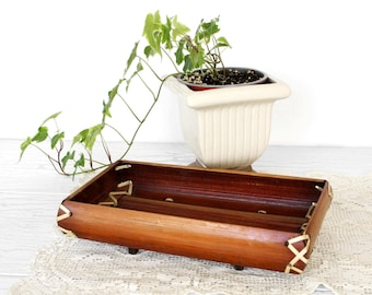 Plateau vintage en bois de bambou Panier décoratif naturel pour chalet, ferme, cuisine et salle de bain