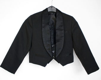 Kid's tuxedo blazer dapper formal wedding boy's evening suit Vintage gentleman cropped classic party jacket T8