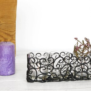 Black Metal Hurricane Candle Holder Vintage Triple Glass Vases or Tea ...