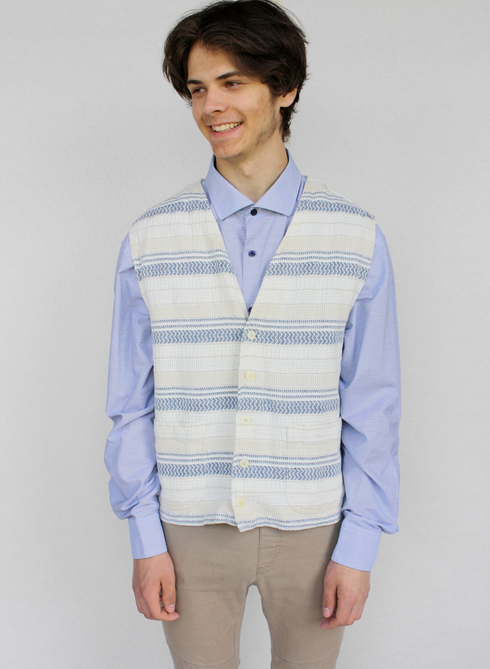 Woven cotton vest Vintage men's vest 90s striped natural Etsy