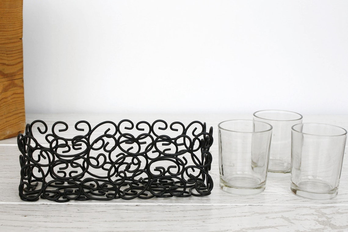 Black Metal Hurricane Candle Holder Vintage Triple Glass Vases Etsy