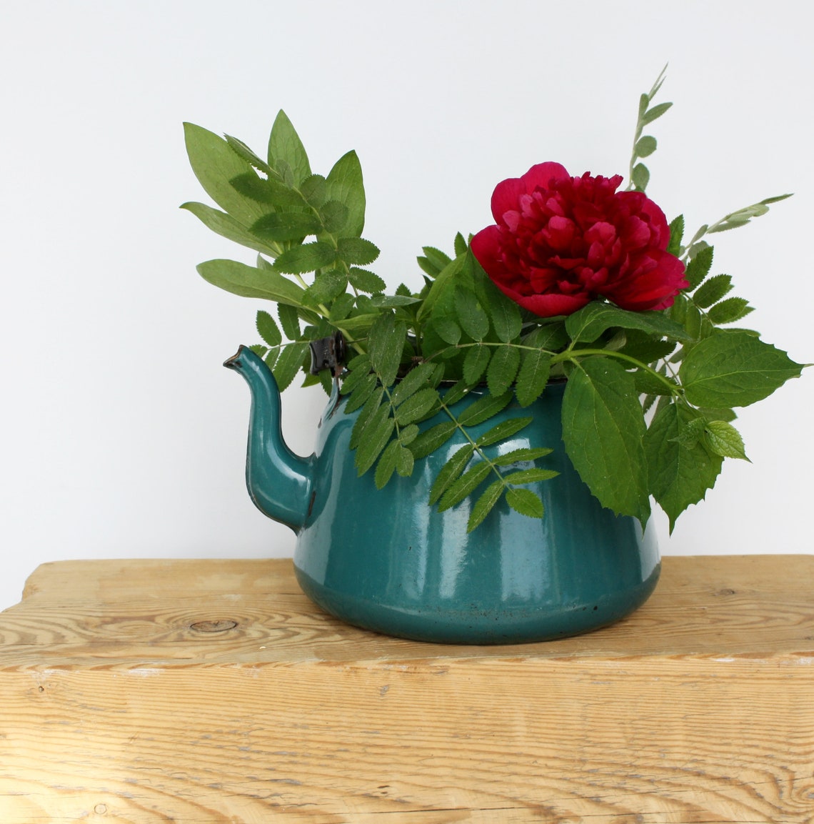 80s rústico hervidor de esmalte verde azulado con tapa Vintage | Etsy