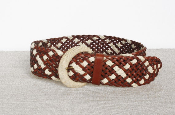 Braided leather belt brown woven women's belt Vin… - image 3