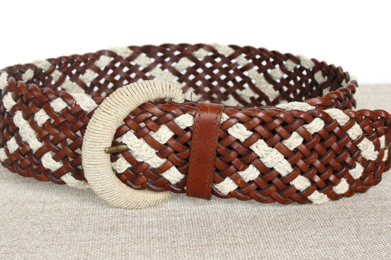Braided leather belt brown woven women's belt Vin… - image 5