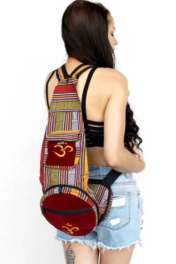 Vintage patchwork foldable backpack Hippie festiv… - image 1