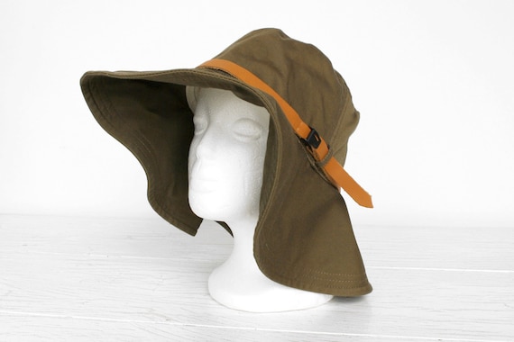 Combat Safari Hat Cotton Fabric Wide Brim Bucket Hat Khaki Green