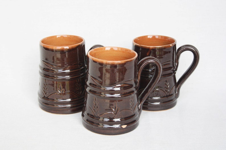 Rustic beer mug ethnic ceramic mug Vintage pottery 70s french glaze old kitchen mug tankard pub bar country kitchen large shelf decor image 7