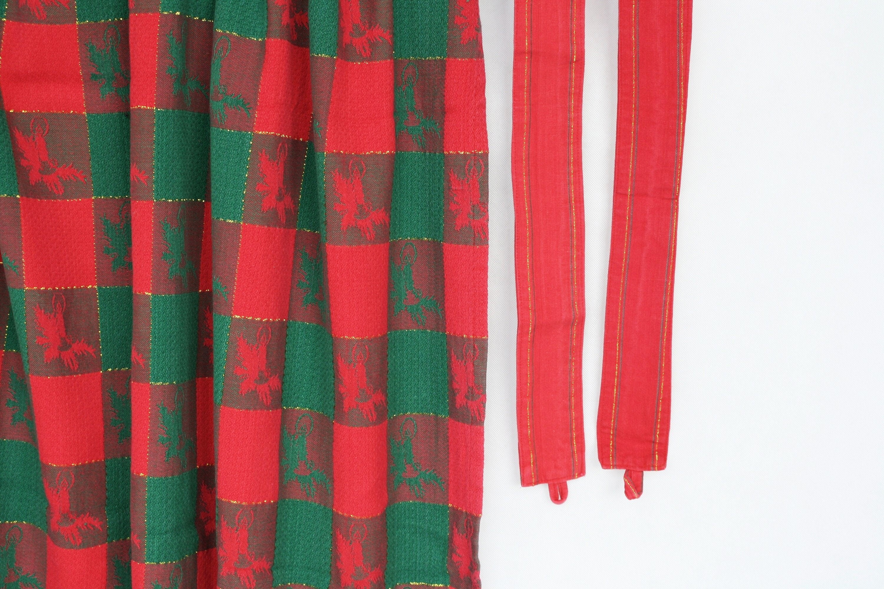 Check Christmas curtain set Vintage rustic red and green Etsy