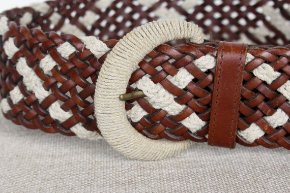 Braided leather belt brown woven women's belt Vin… - image 6
