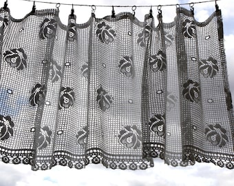 Vintage crochet lace valance Shabby chic floral cafe curtain for cottage farmhouse windows