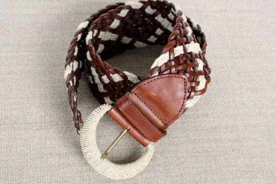 Braided leather belt brown woven women's belt Vin… - image 9