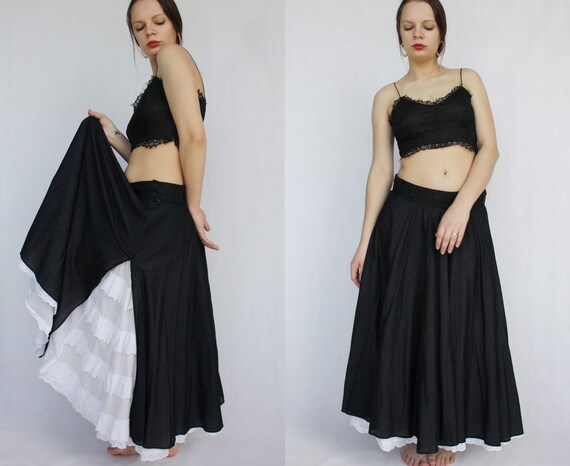 Layered full circle maxi riding skirt with lace Vi