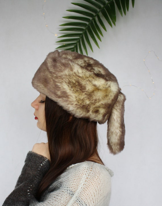 Faux Fur Coonskin Cap With Tail Vintage 